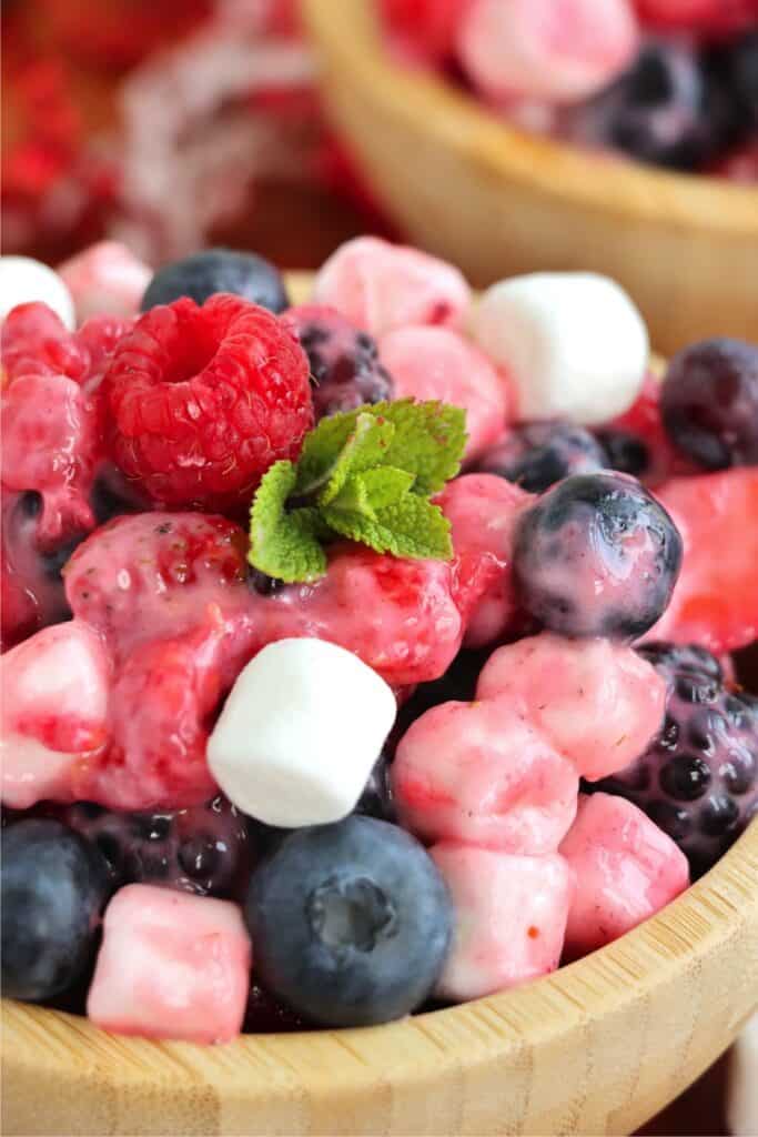 Closeup shot of bowlful of healthy fruit salad. 