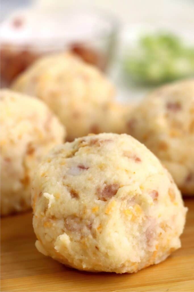 Closeup shot of mashed potato balls.