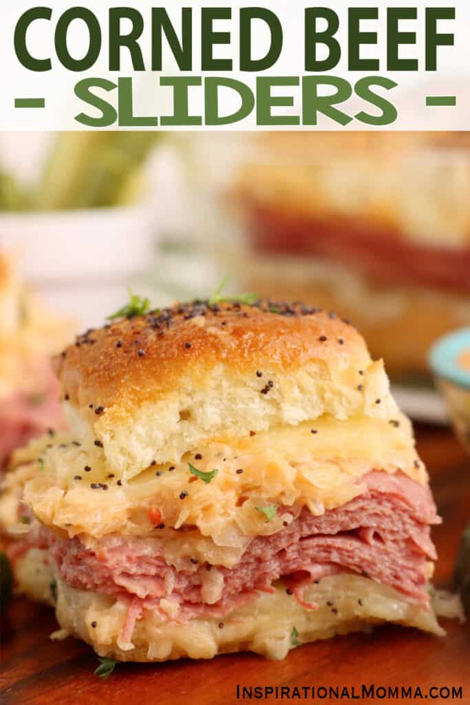 Closeup shot of corned beef slider.
