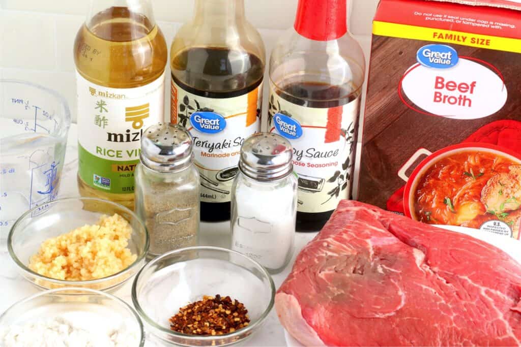 Individual Vietnamese pot roast ingredients on table. 