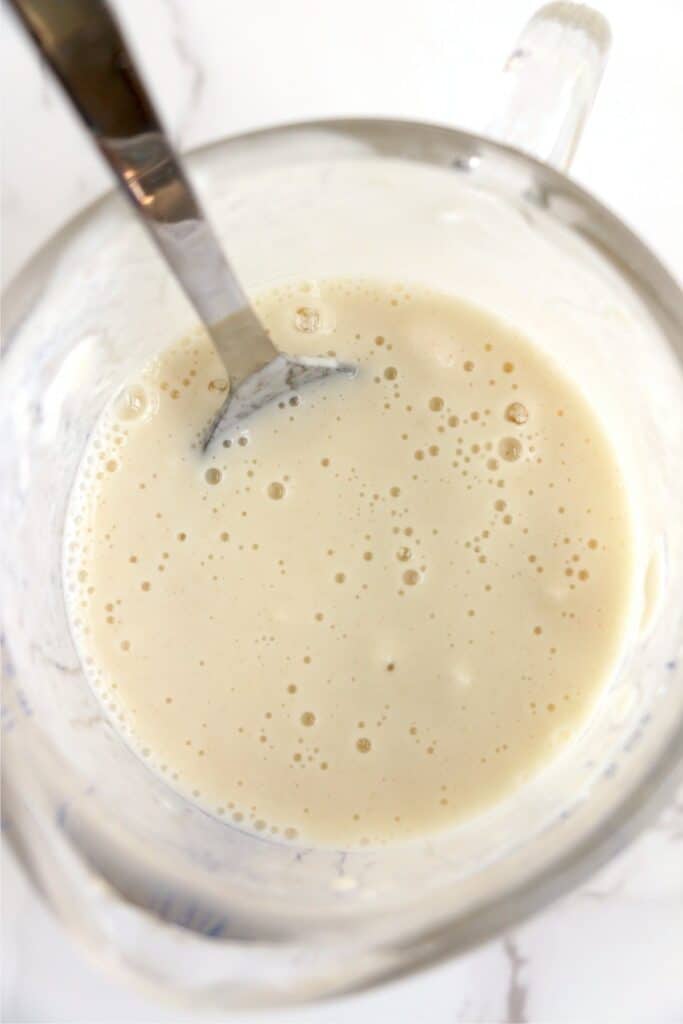 Closeup overhead shot of flour slurry