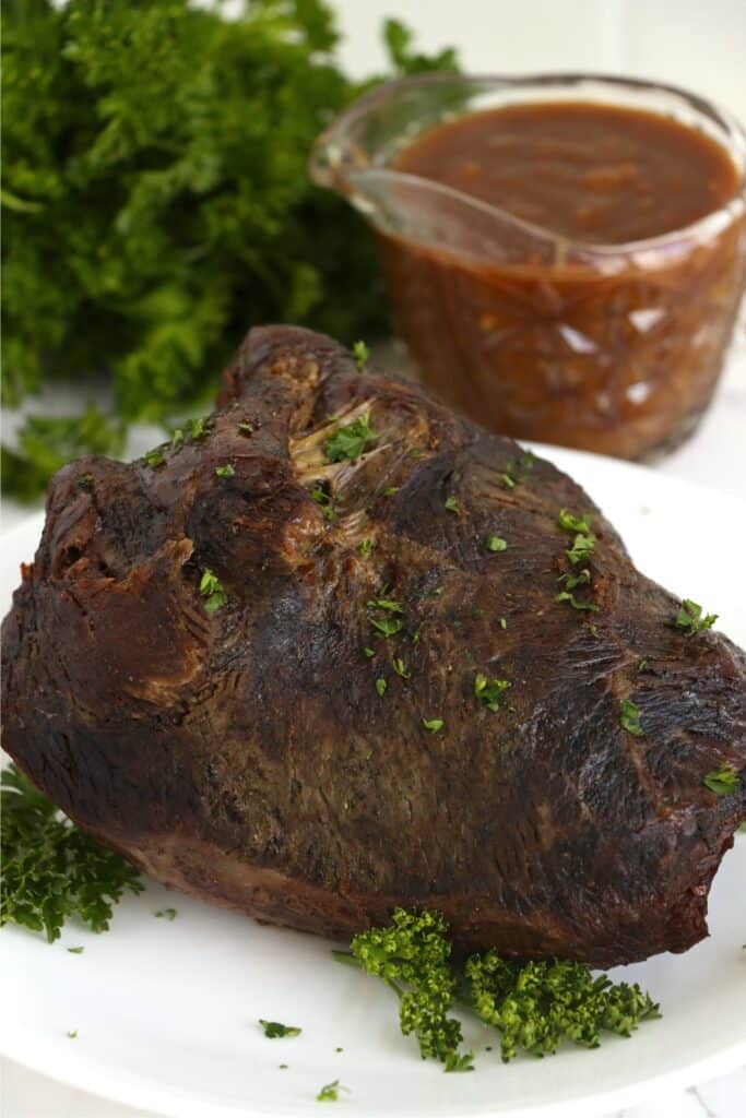 Closeup shot of slow cooker Vietnamese pot roast on plate