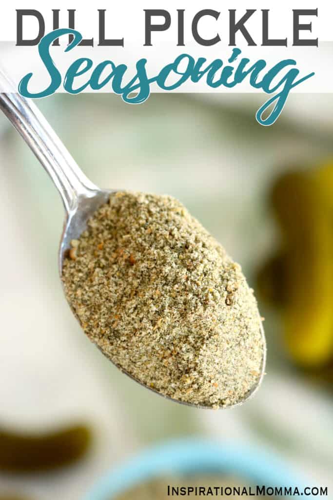 Closeup shot of spoonful of dill pickle seasoning.