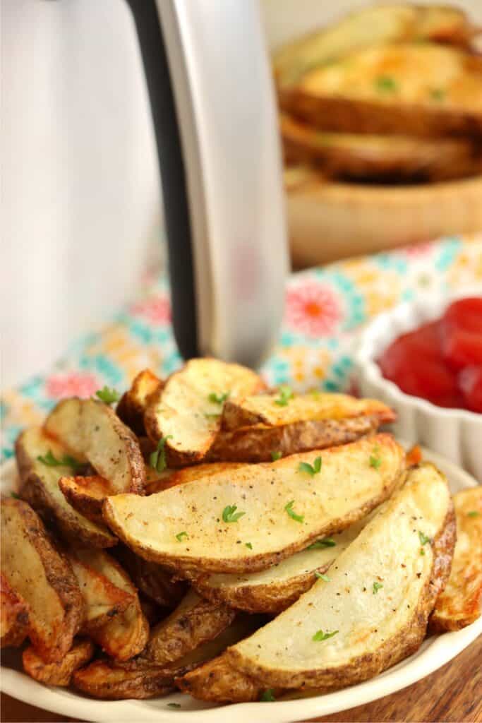 Plateful of air fryer steak fries.