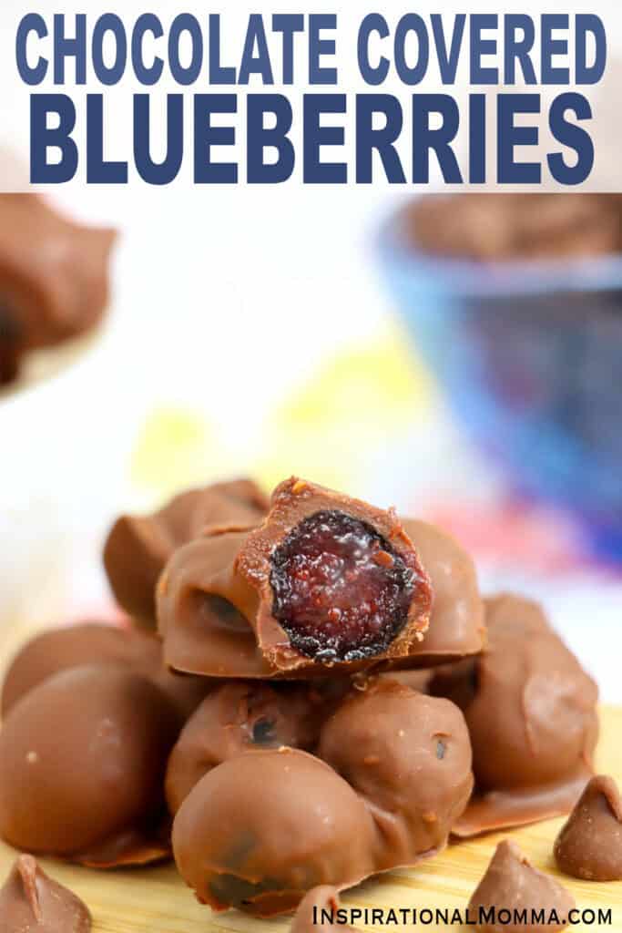 Closeup shot of chocolate covered blueberries.