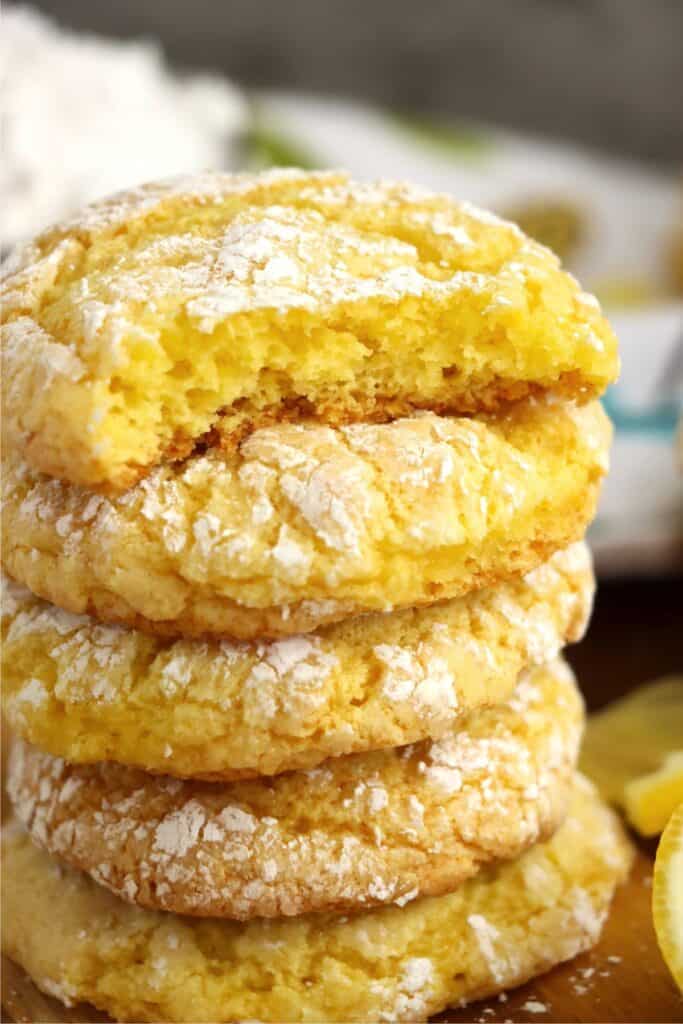 Closeup shot of stack of lemon Cool Whip cookies.