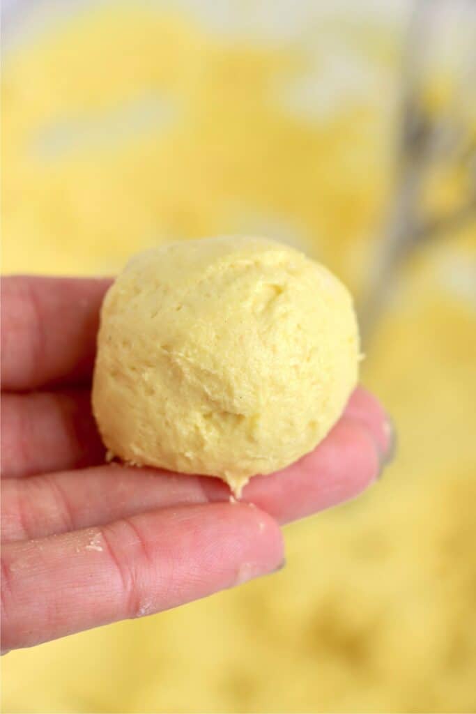 Closeup shot of lemon cake mix cookie dough ball