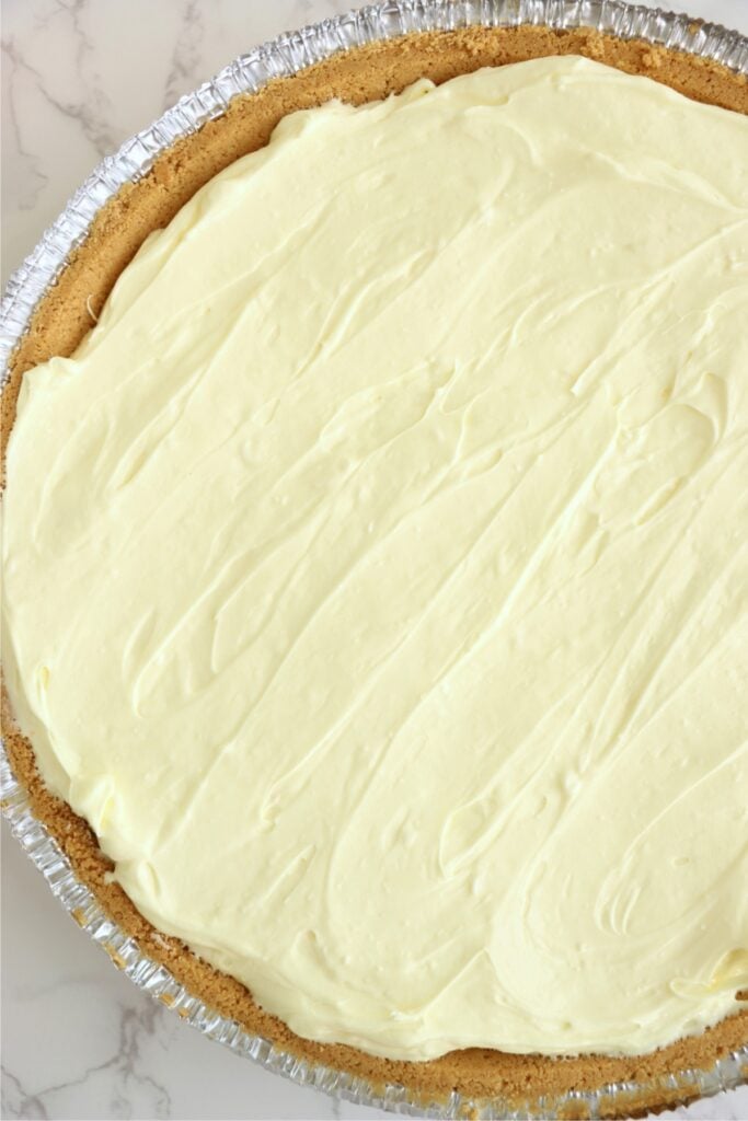 Closeup overhead shot of lemon cream cheese pie