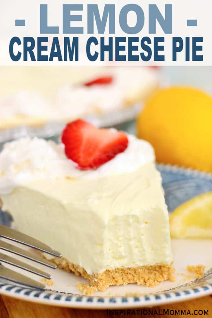 Closeup shot of slice of lemon cream cheese pie