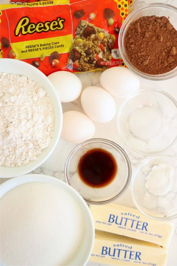 Overhead shot of Reese's brownies ingredients