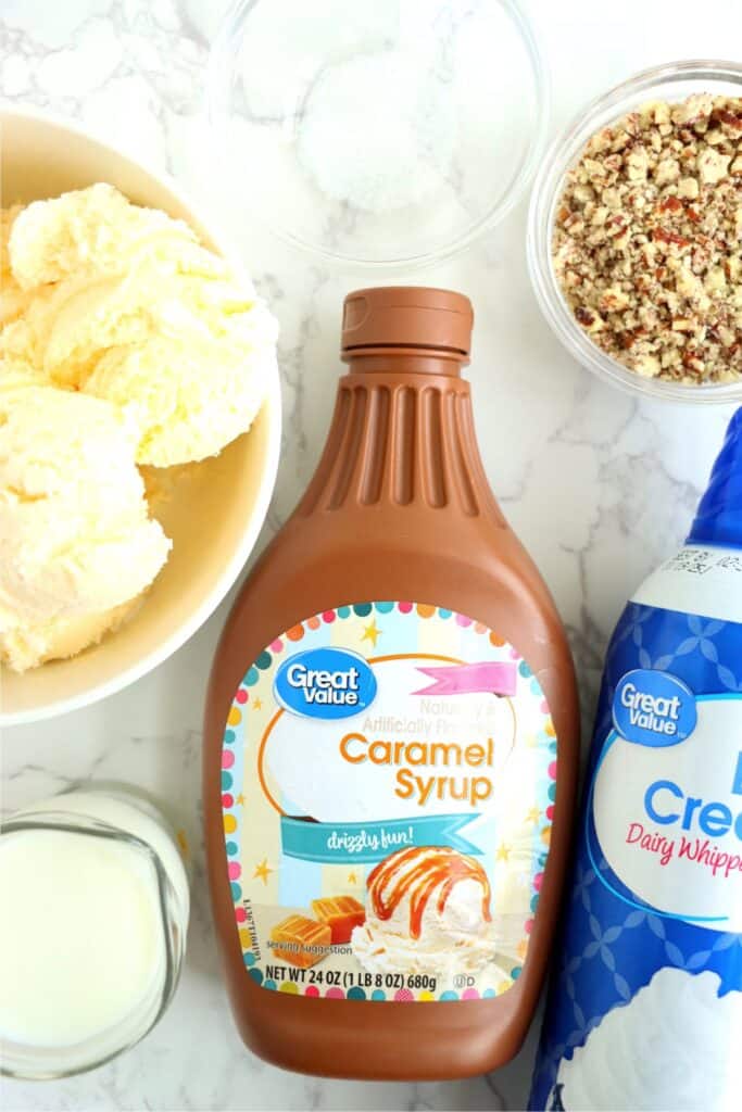 Overhead shot of individual milkshake ingredients
