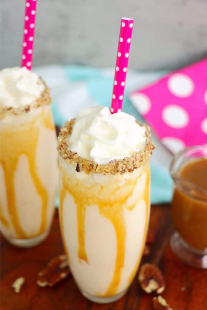 Glassful of salted caramel milkshake. 